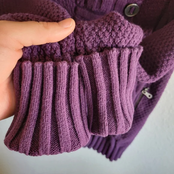 ATHLETA Purple Cable Knit Button Dowm Sweater Jacket Womens Size S - Picture 5 of 8